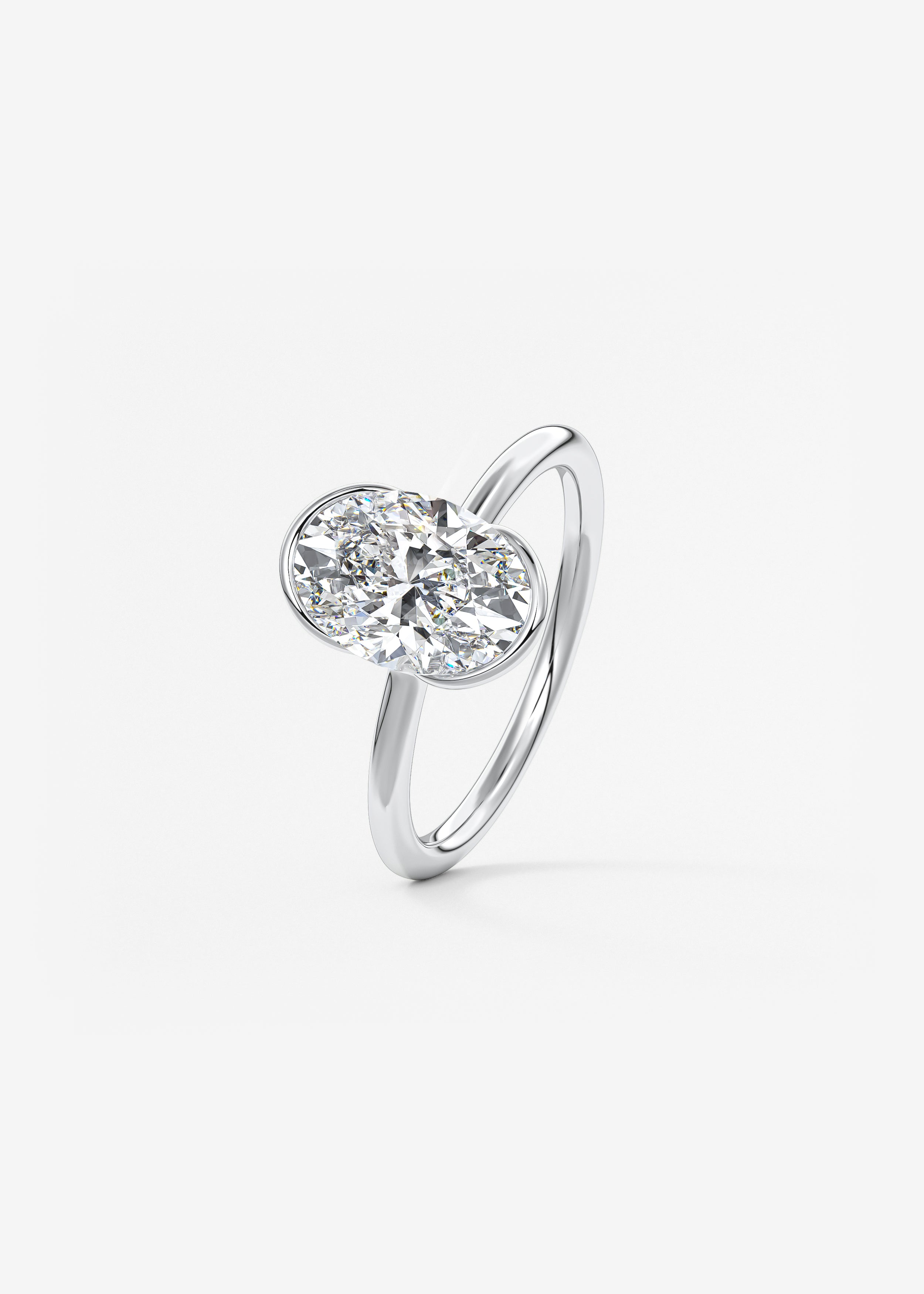 Oval Half Bezel Lab Grown Diamond Engagement Ring