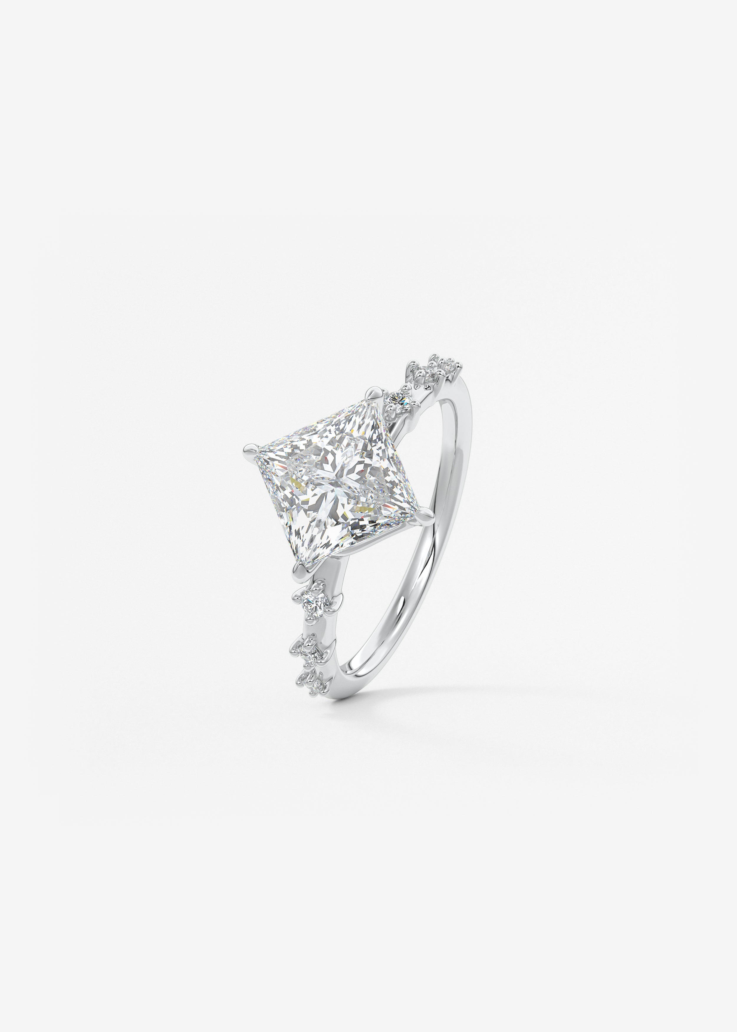 Princess East West Dainty Pave Lab Grown Diamond Engagement Ring