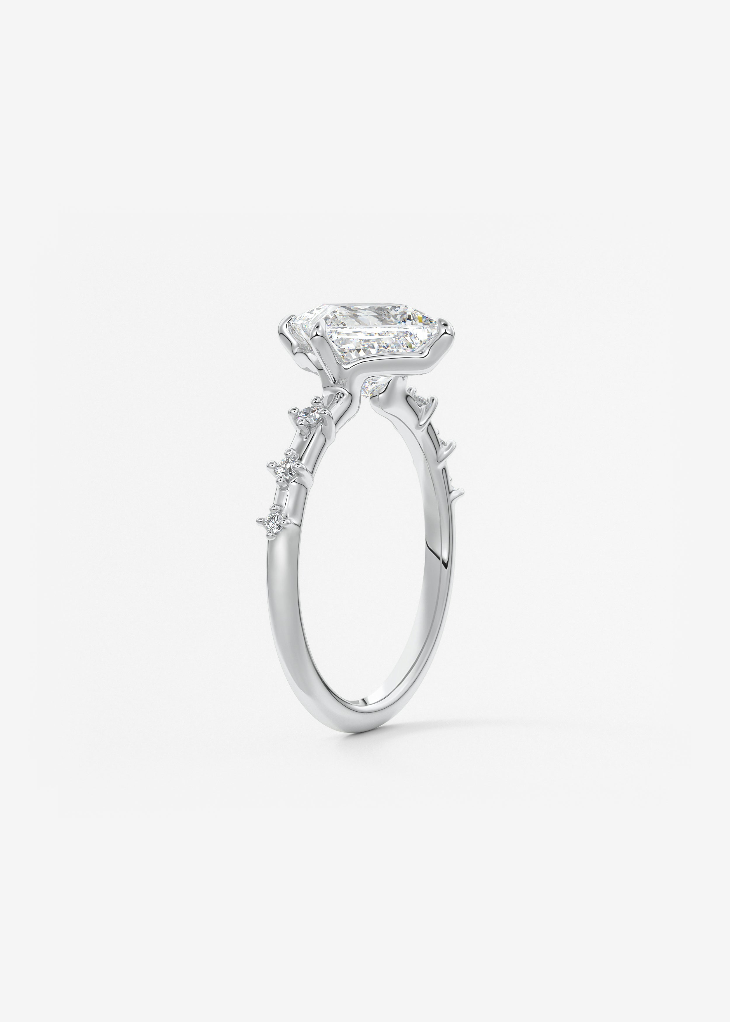 Princess East West Dainty Pave Lab Grown Diamond Engagement Ring