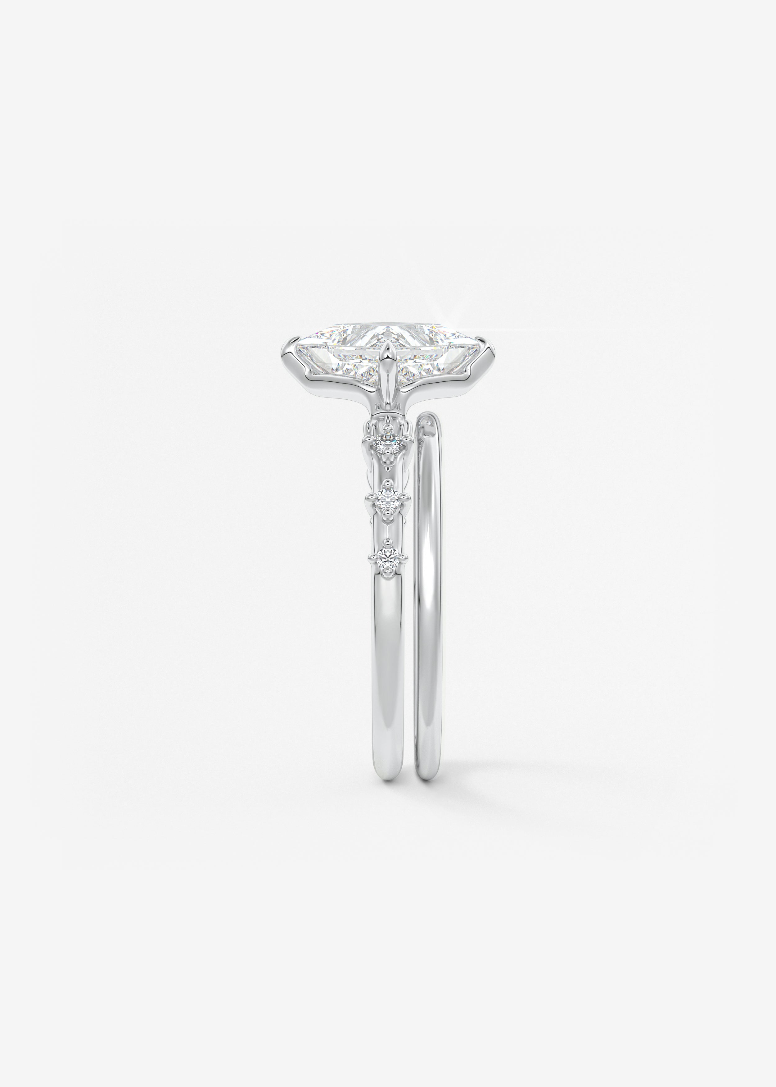 Princess East West Dainty Pave Lab Grown Diamond Engagement Ring
