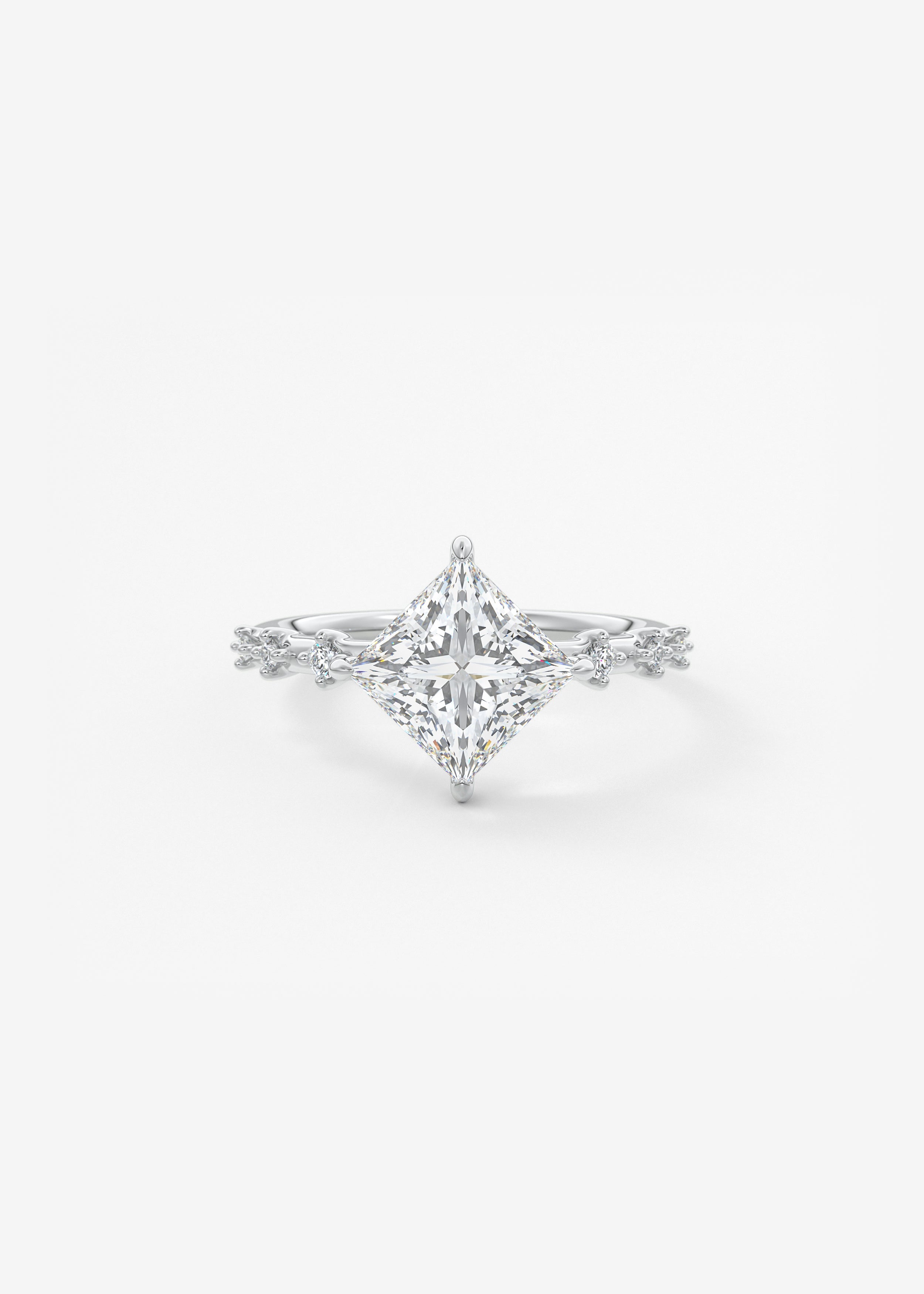 Princess East West Dainty Pave Lab Grown Diamond Engagement Ring