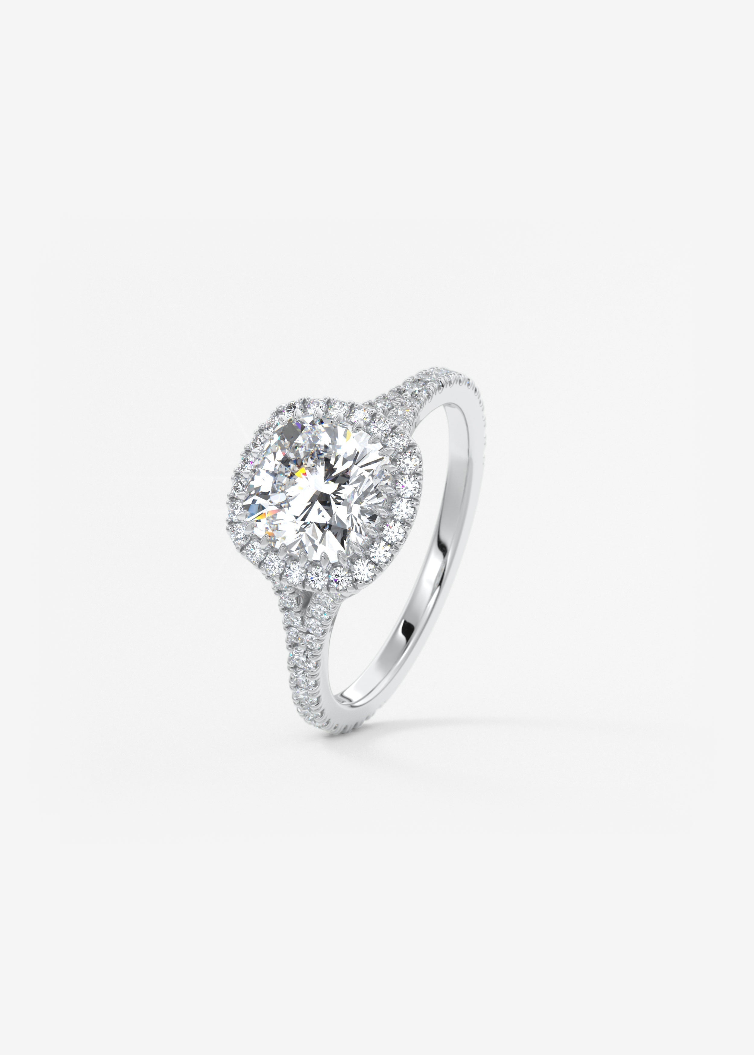 Cushion Halo & Pave , Split Shank Lab Grown Diamond Engagement Ring