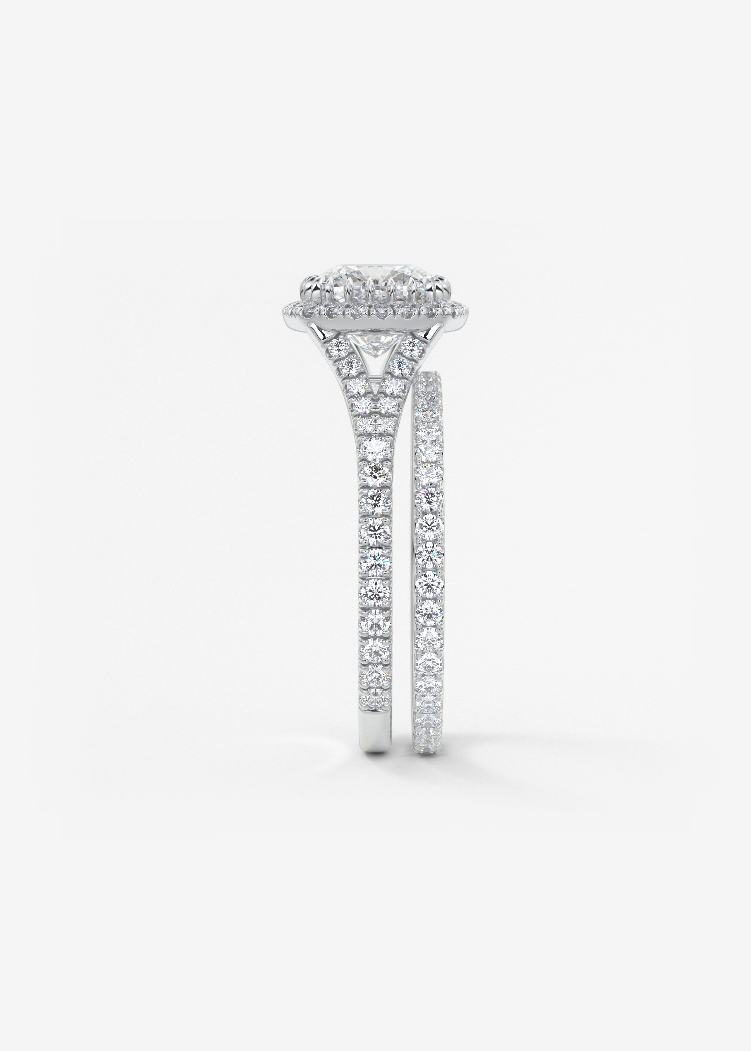 Cushion Halo & Pave , Split Shank Lab Grown Diamond Engagement Ring