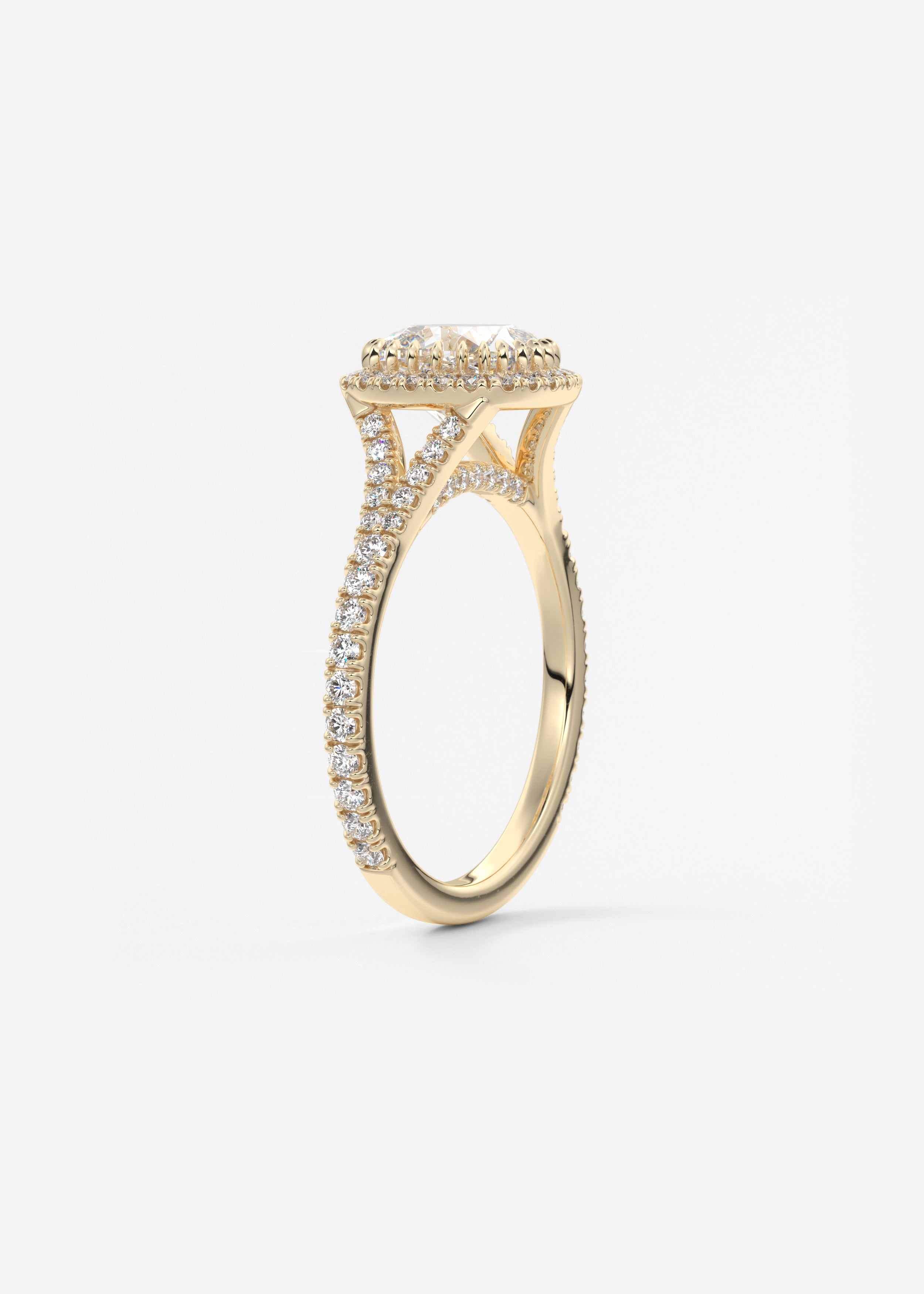 Cushion Halo & Pave , Split Shank Lab Grown Diamond Engagement Ring