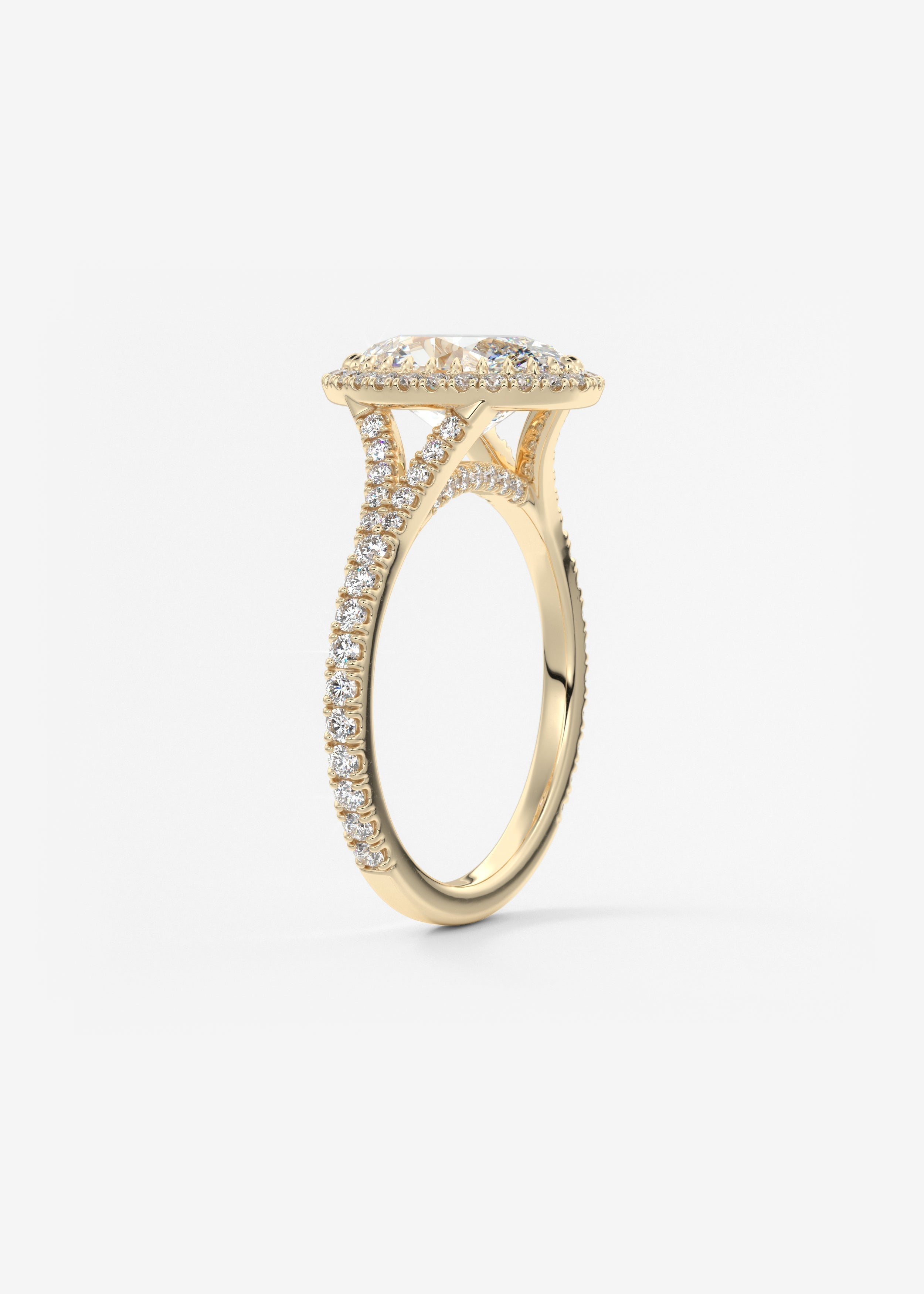 Oval Halo & Pave , Split Shank Lab Grown Diamond Engagement Ring