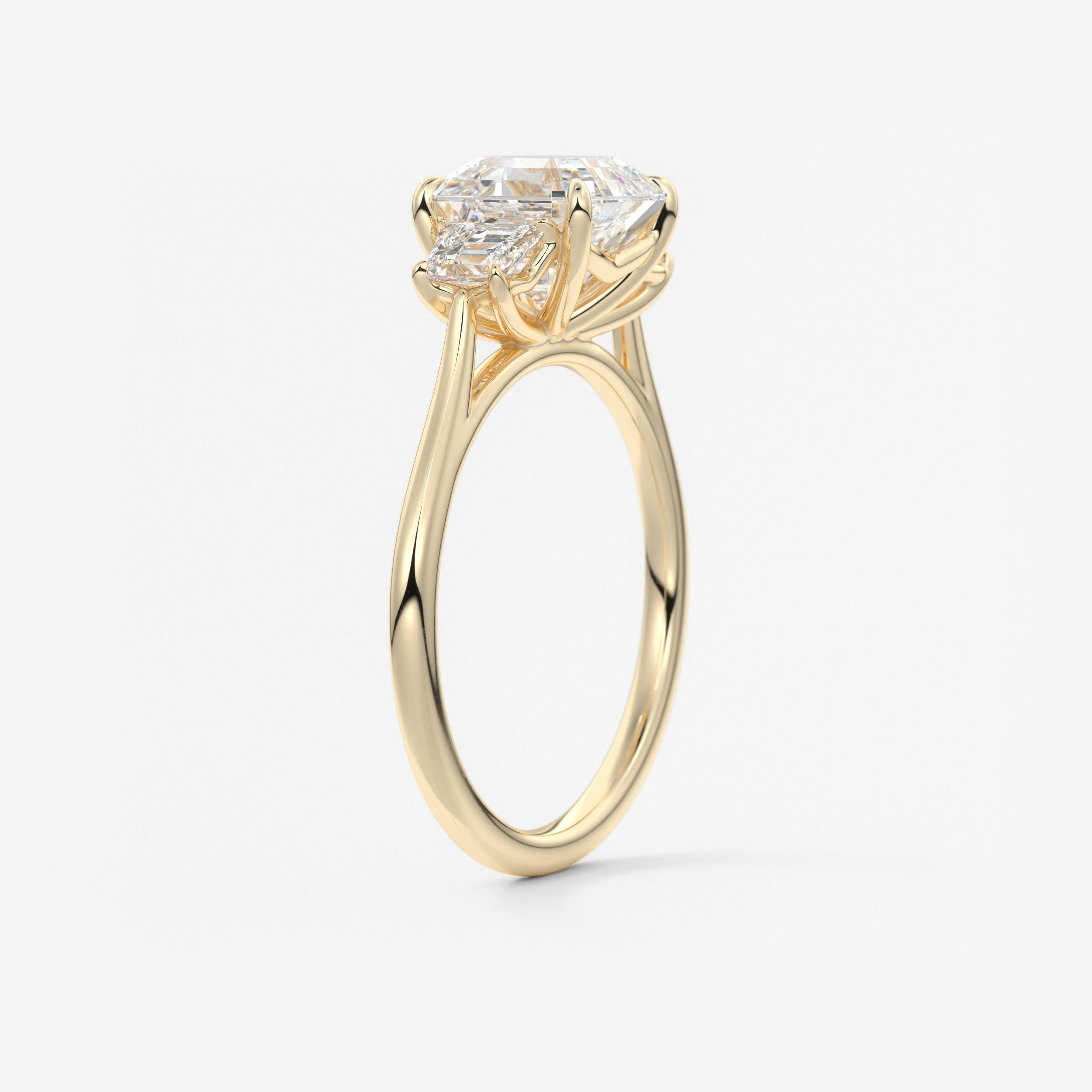 Asscher Three Stone Lab Grown Diamond Engagement Ring