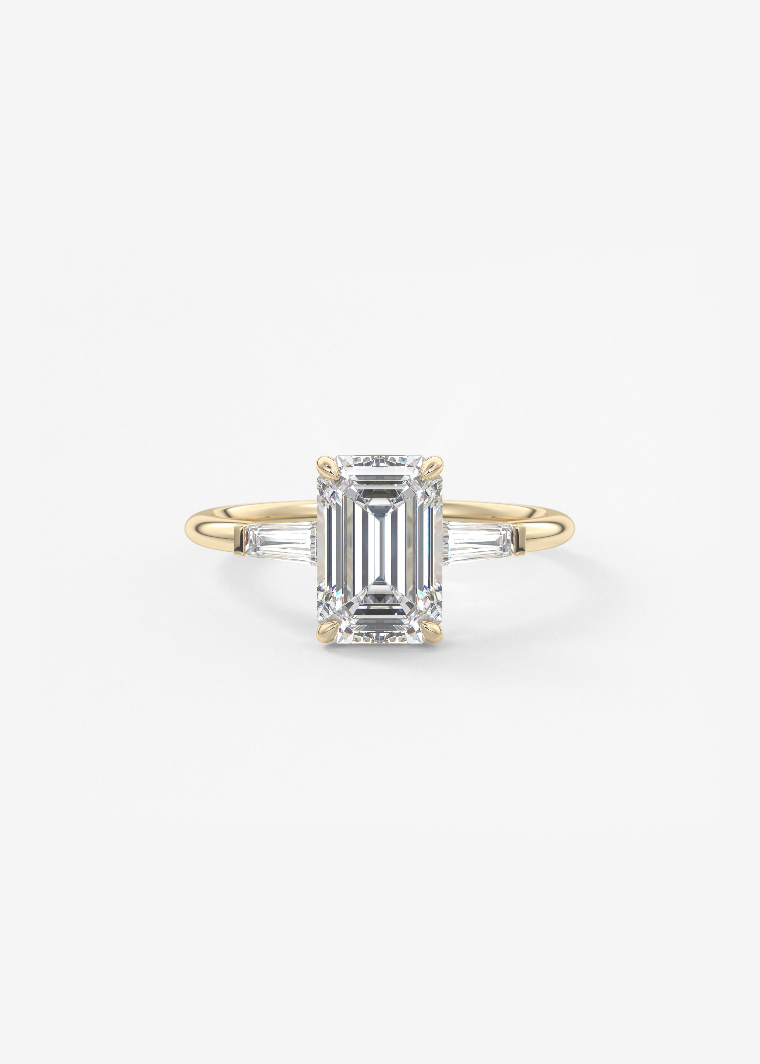 Emerald Three Stone Lab Grown Diamond Engagement Ring