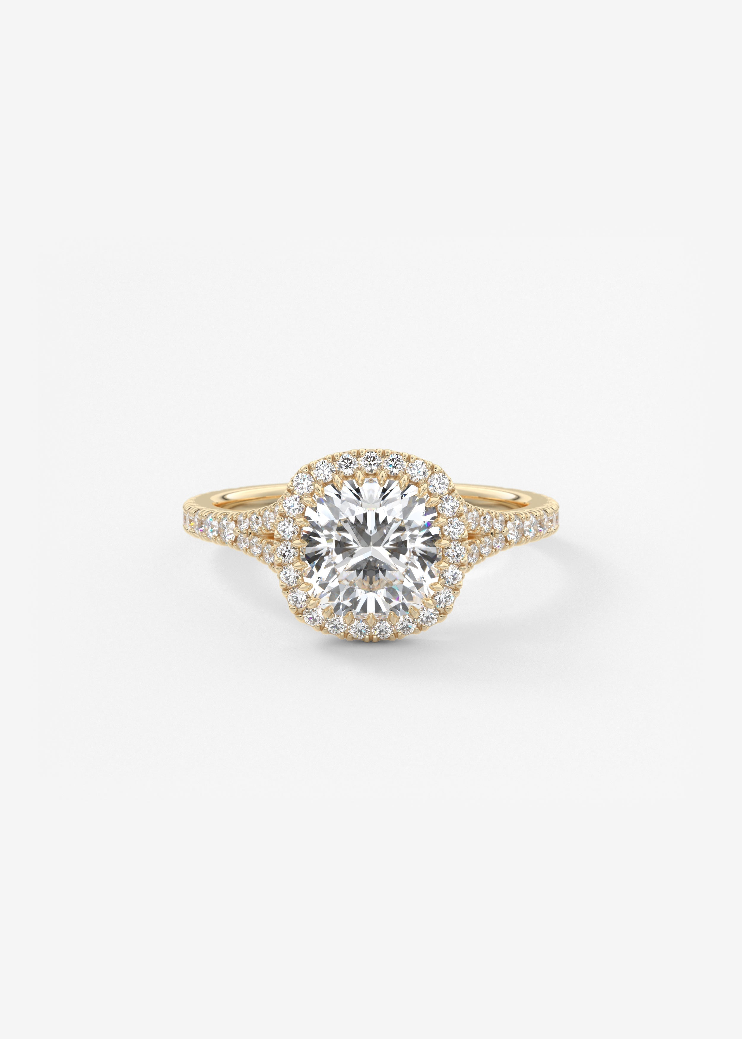 Cushion Halo & Pave , Split Shank Lab Grown Diamond Engagement Ring