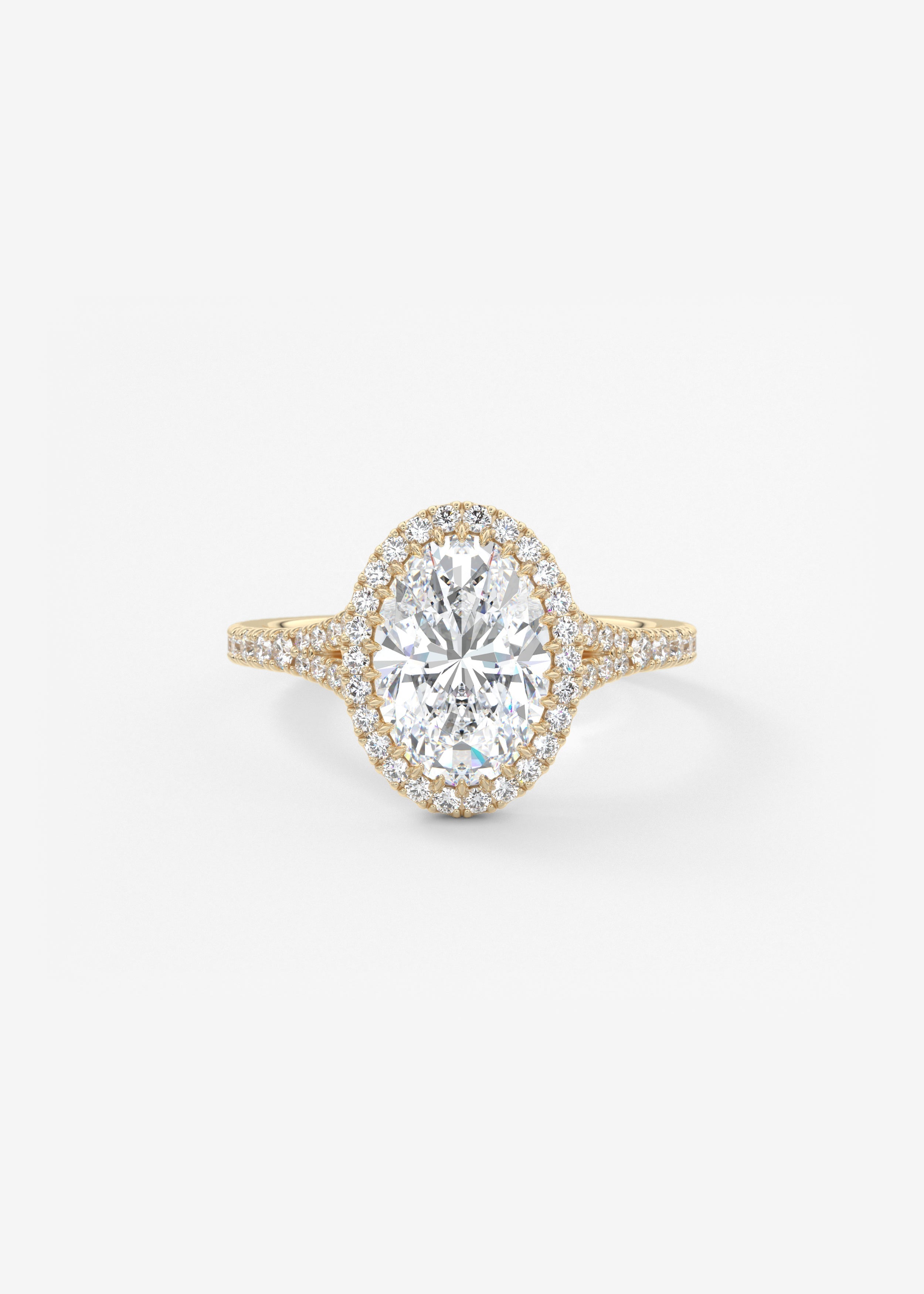 Oval Halo & Pave , Split Shank Lab Grown Diamond Engagement Ring