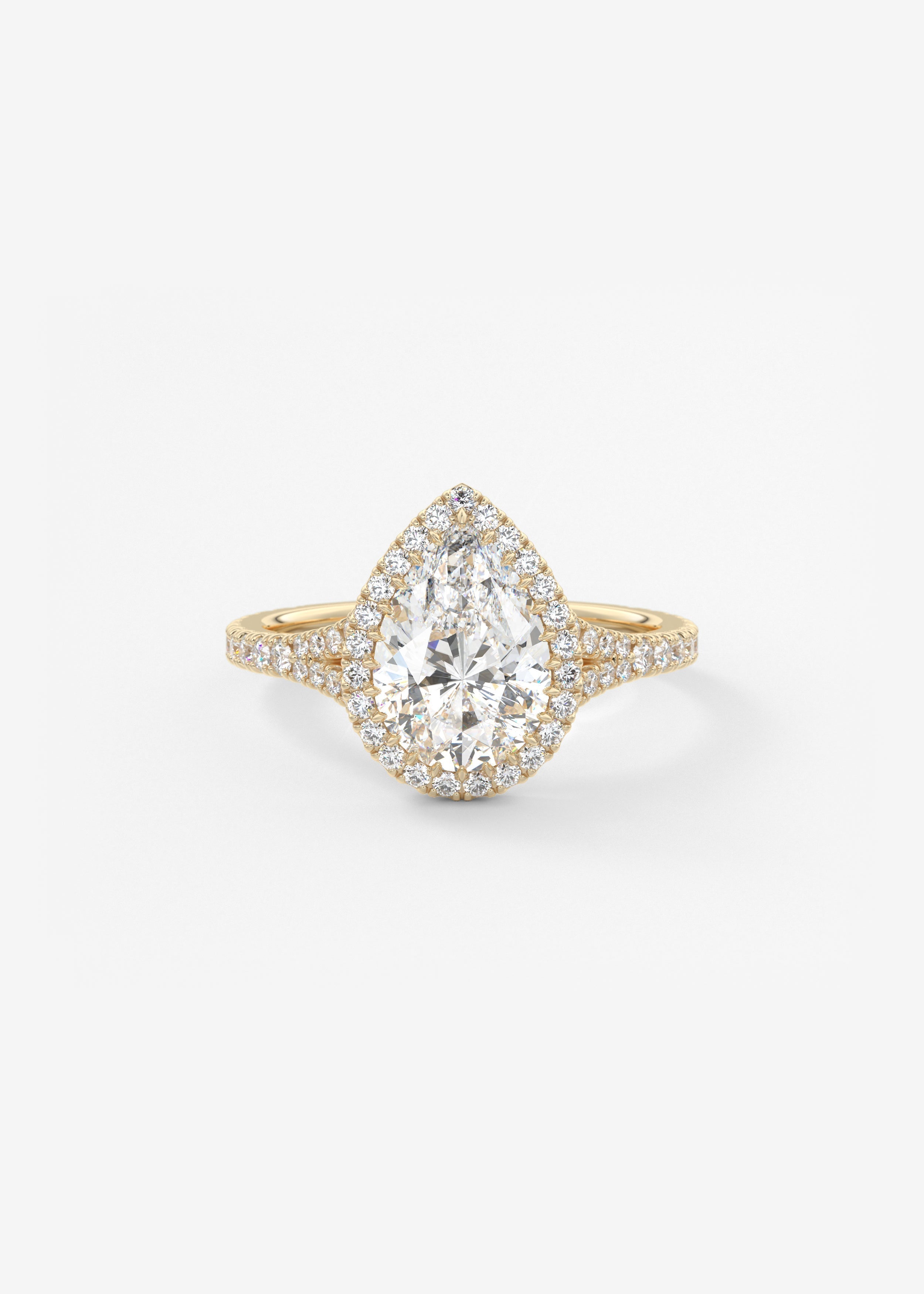 Pear Halo & Pave , Split Shank Lab Grown Diamond Engagement Ring