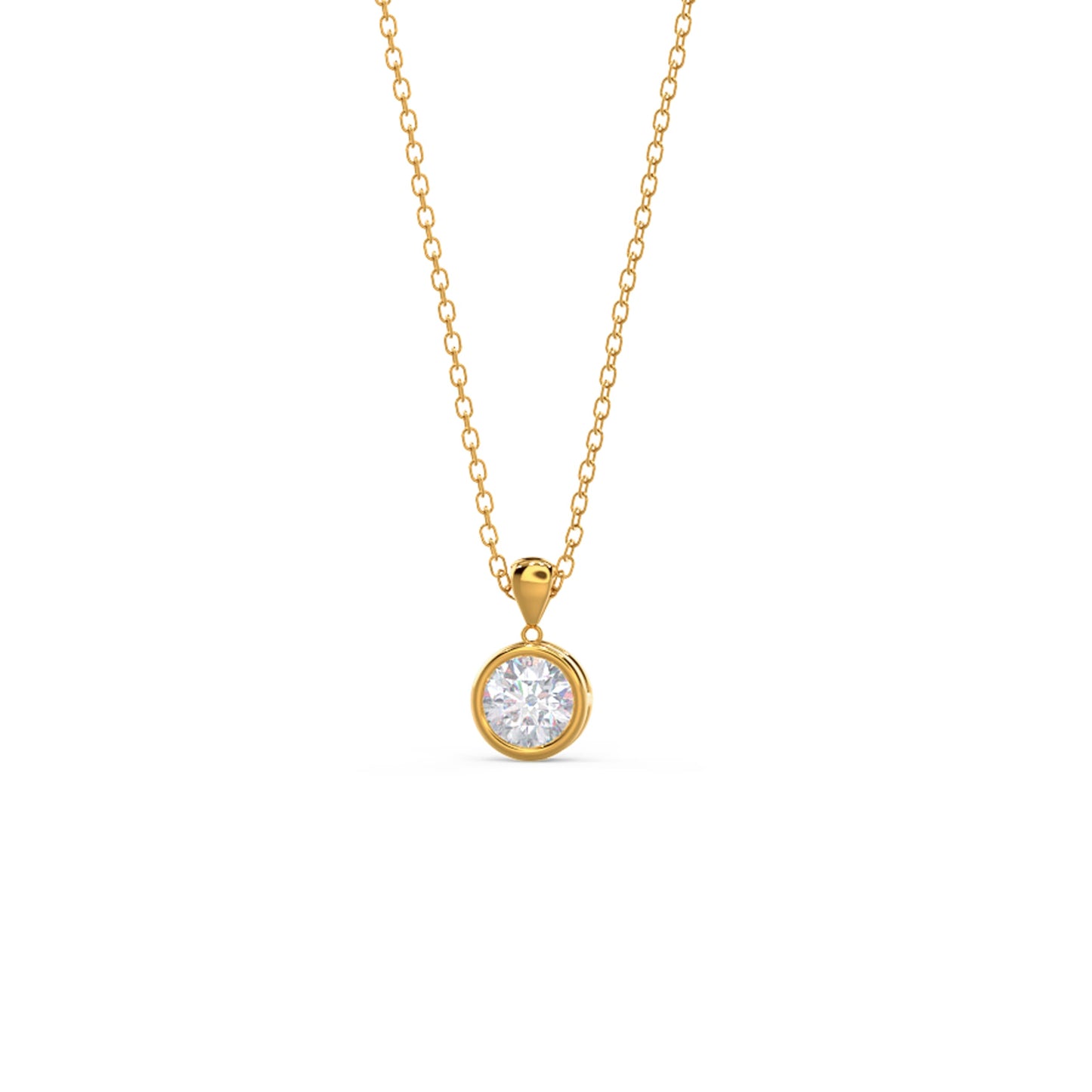 
                  
                    0.35 TCW Cosmopolitan Round Cut Moissanite Necklace With Single Bezel Style
                  
                