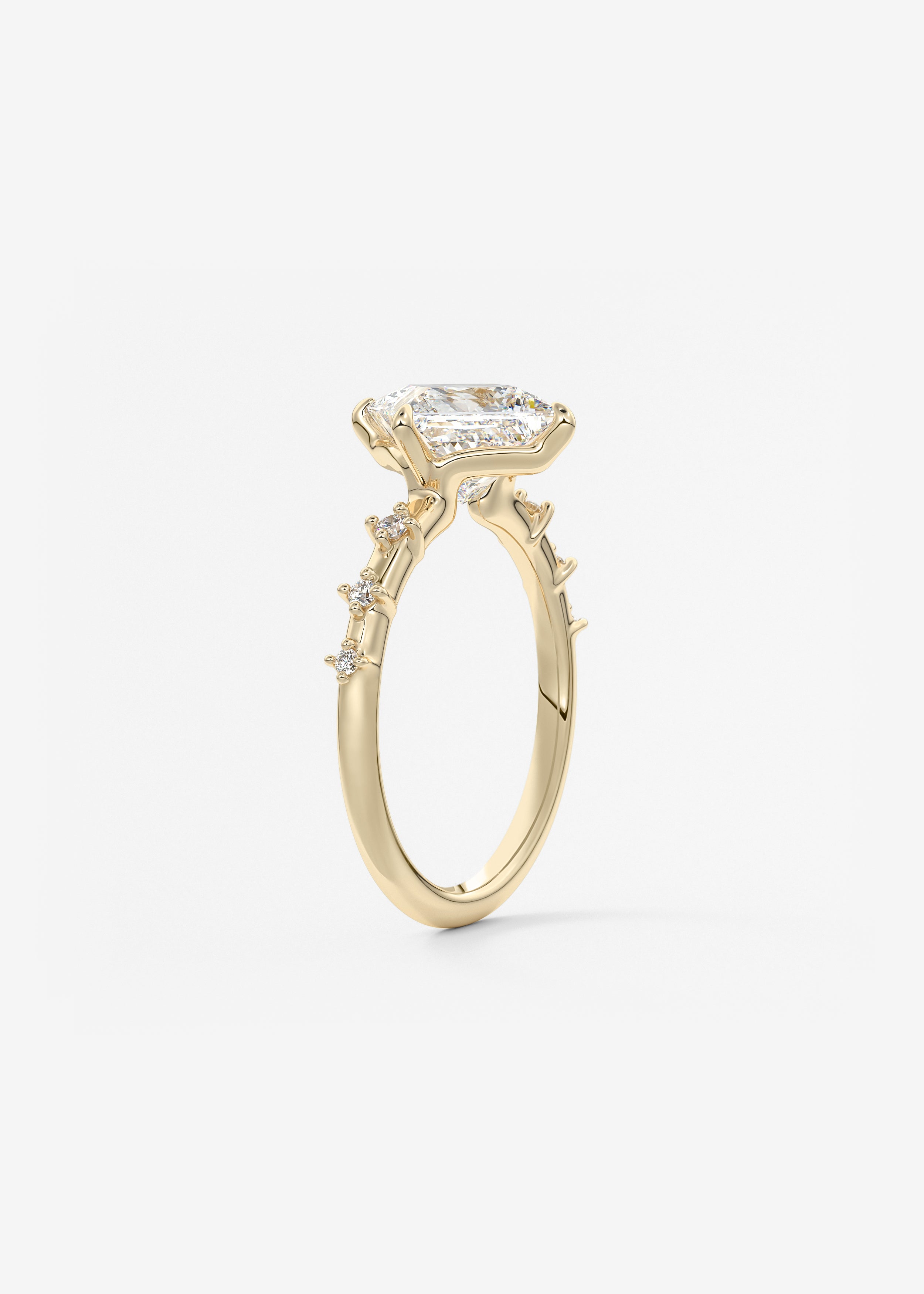 Princess East West Dainty Pave Lab Grown Diamond Engagement Ring
