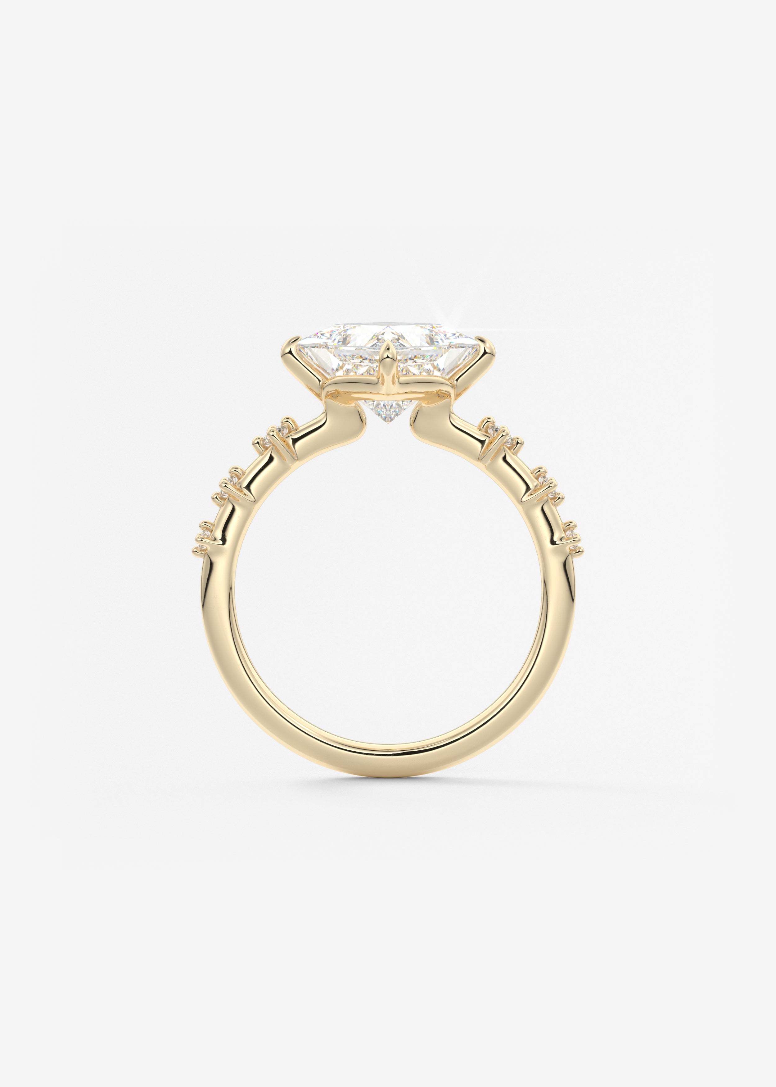 Princess East West Dainty Pave Lab Grown Diamond Engagement Ring