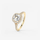 Cushion Halo & Pave , Split Shank Lab Grown Diamond Engagement Ring