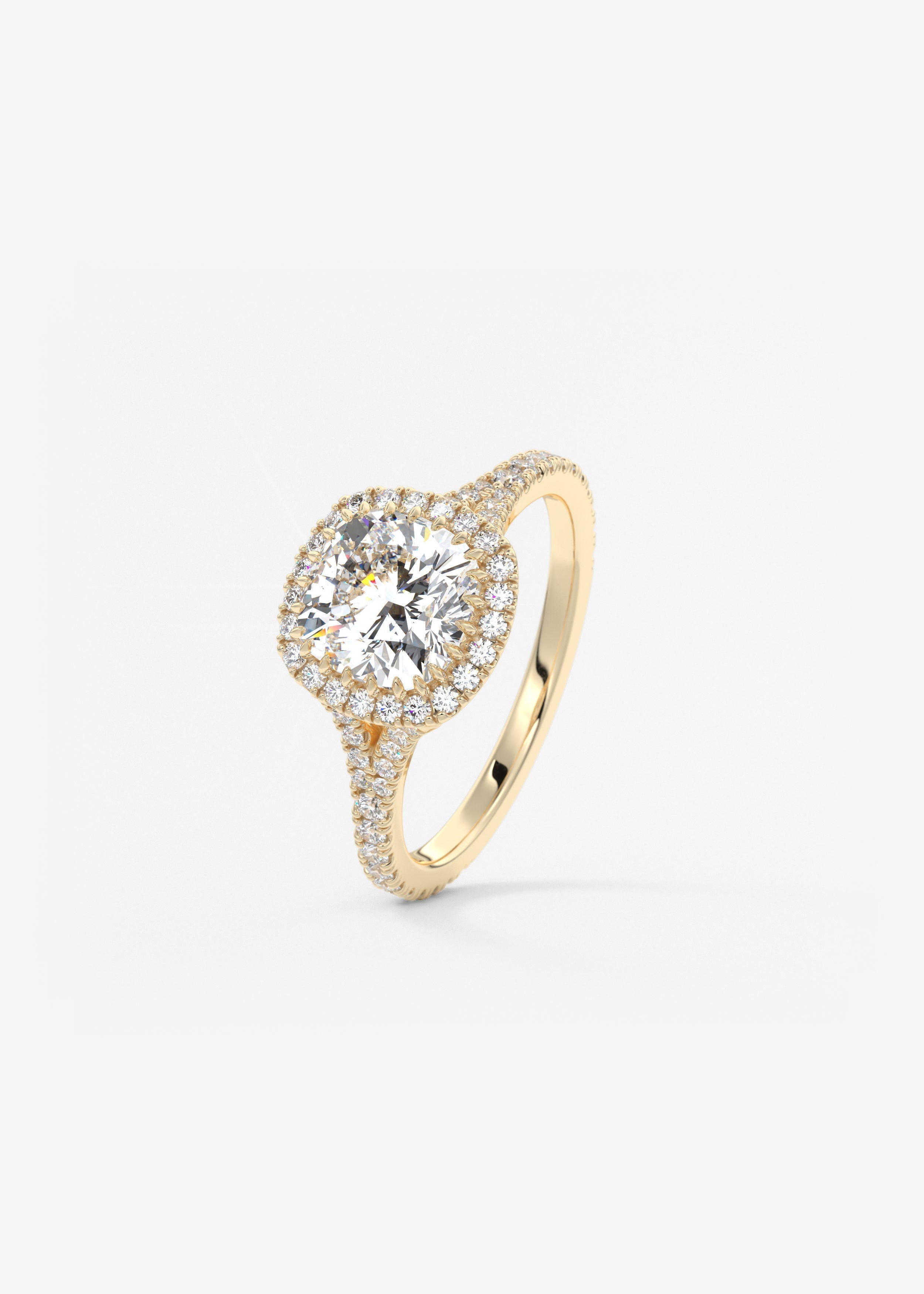 Cushion Halo & Pave , Split Shank Lab Grown Diamond Engagement Ring