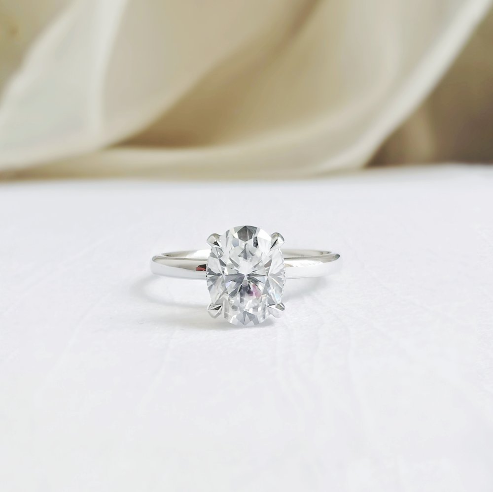 1.50 CT Oval Shaped Moissanite Hidden Halo Engagement Ring 1