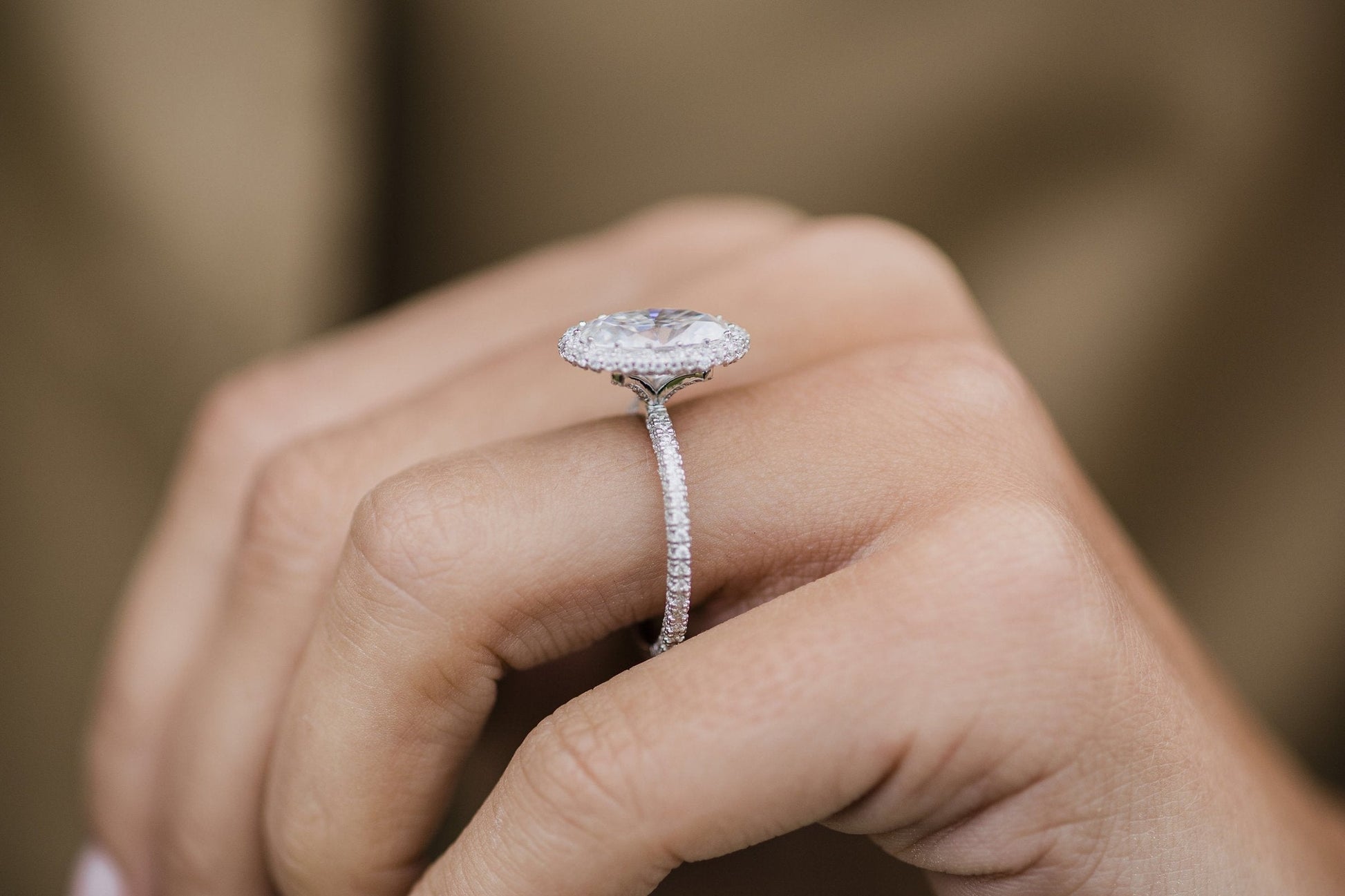 3.85 CT Oval Halo & Pave Moissanite Engagement Ring 4