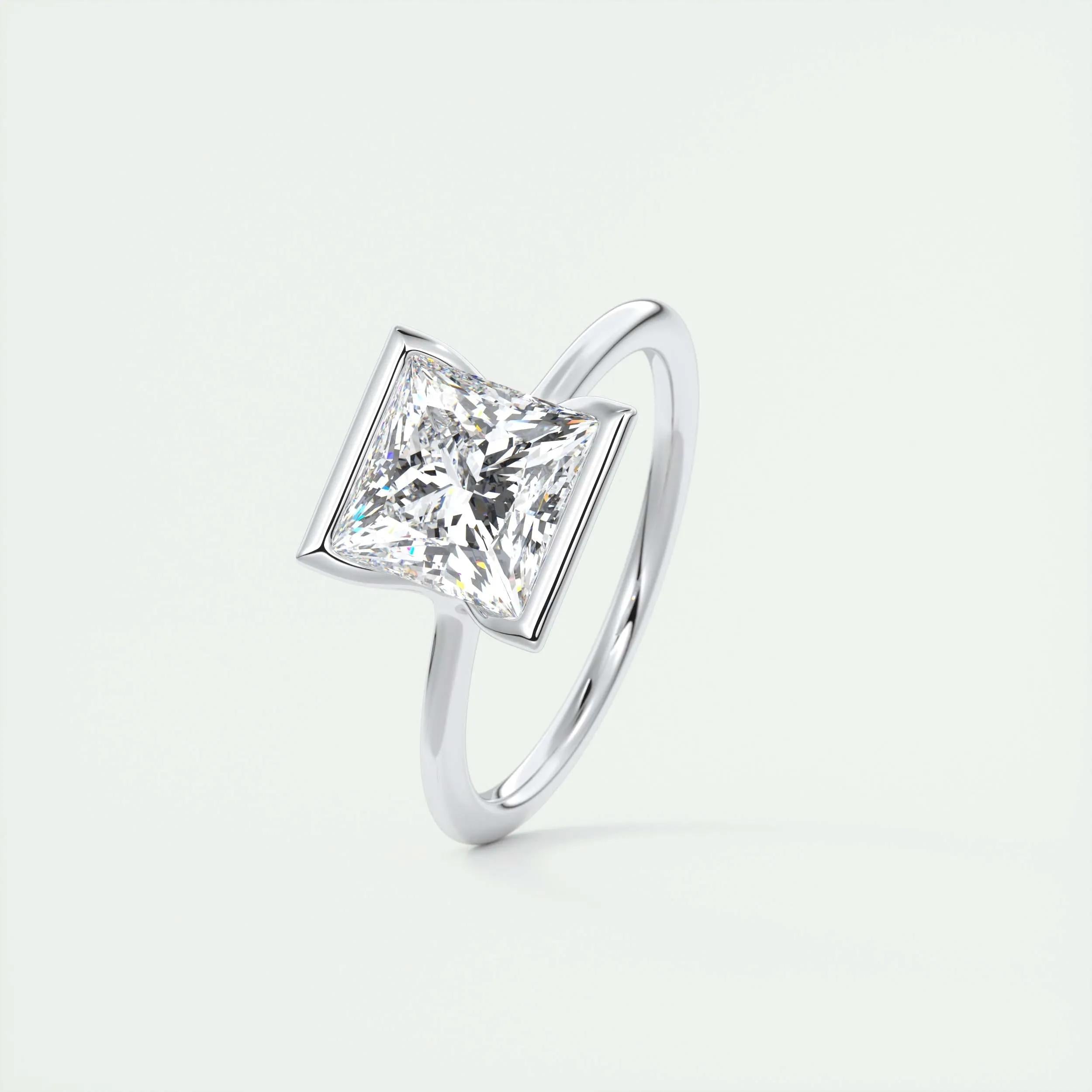 2.08 CT Princess Solitaire Half Bezel Moissanite Engagement Ring 4