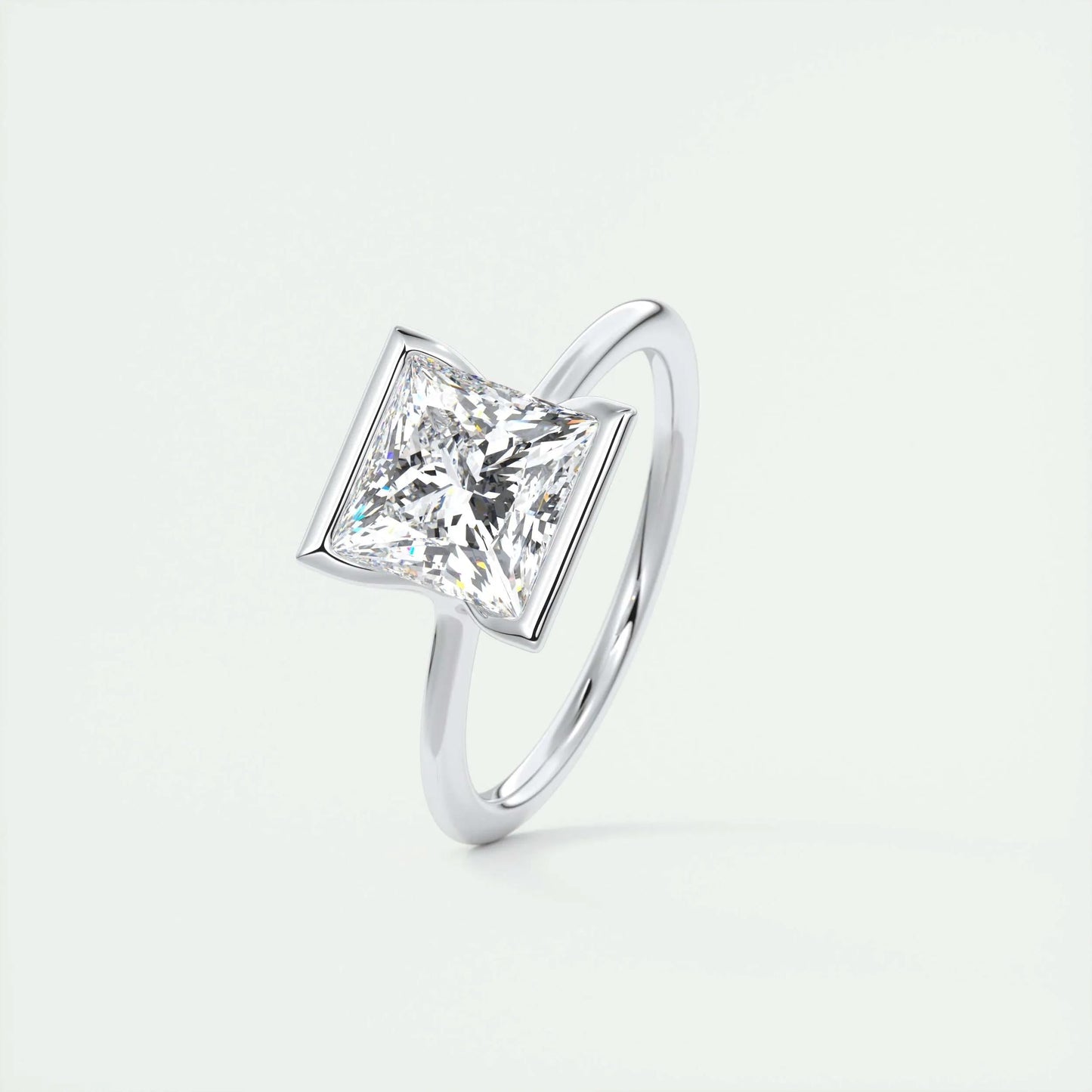 2.08 CT Princess Solitaire Half Bezel Moissanite Engagement Ring 4