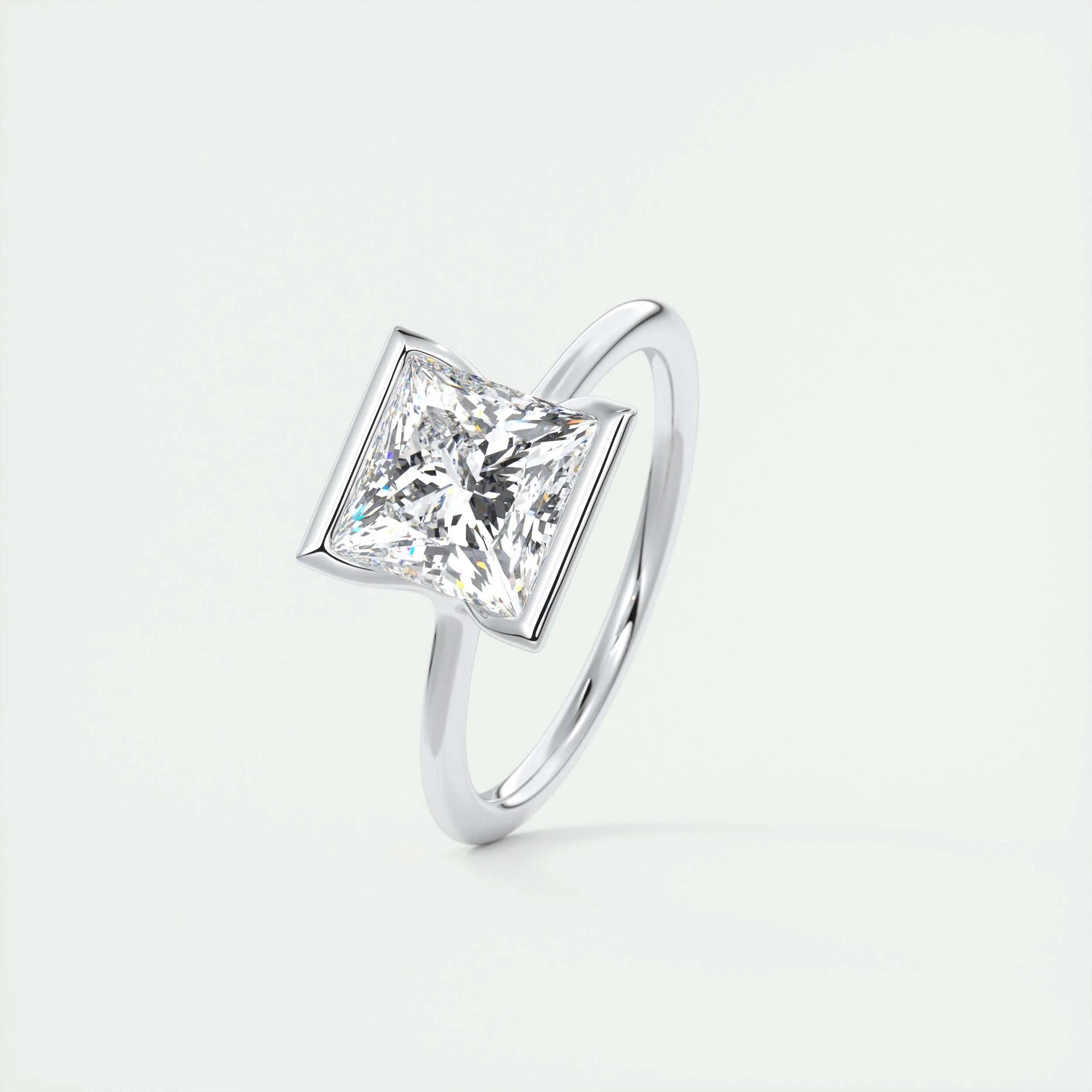 2.08 CT Princess Solitaire Half Bezel Moissanite Engagement Ring 4