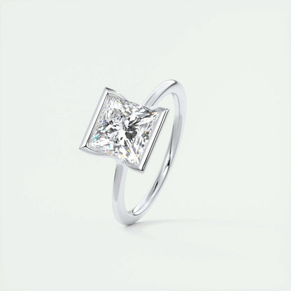 2.08 CT Princess Solitaire Half Bezel Moissanite Engagement Ring 4