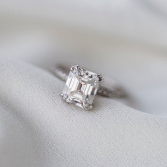 2.30 CT Asscher Solitaire Hidden Halo & Pave Moissanite Engagement Ring 5