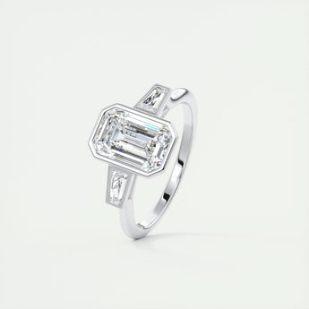 2.30 CT Emerald Cut Bezel 3 Stone Moissanite Engagement Ring 4