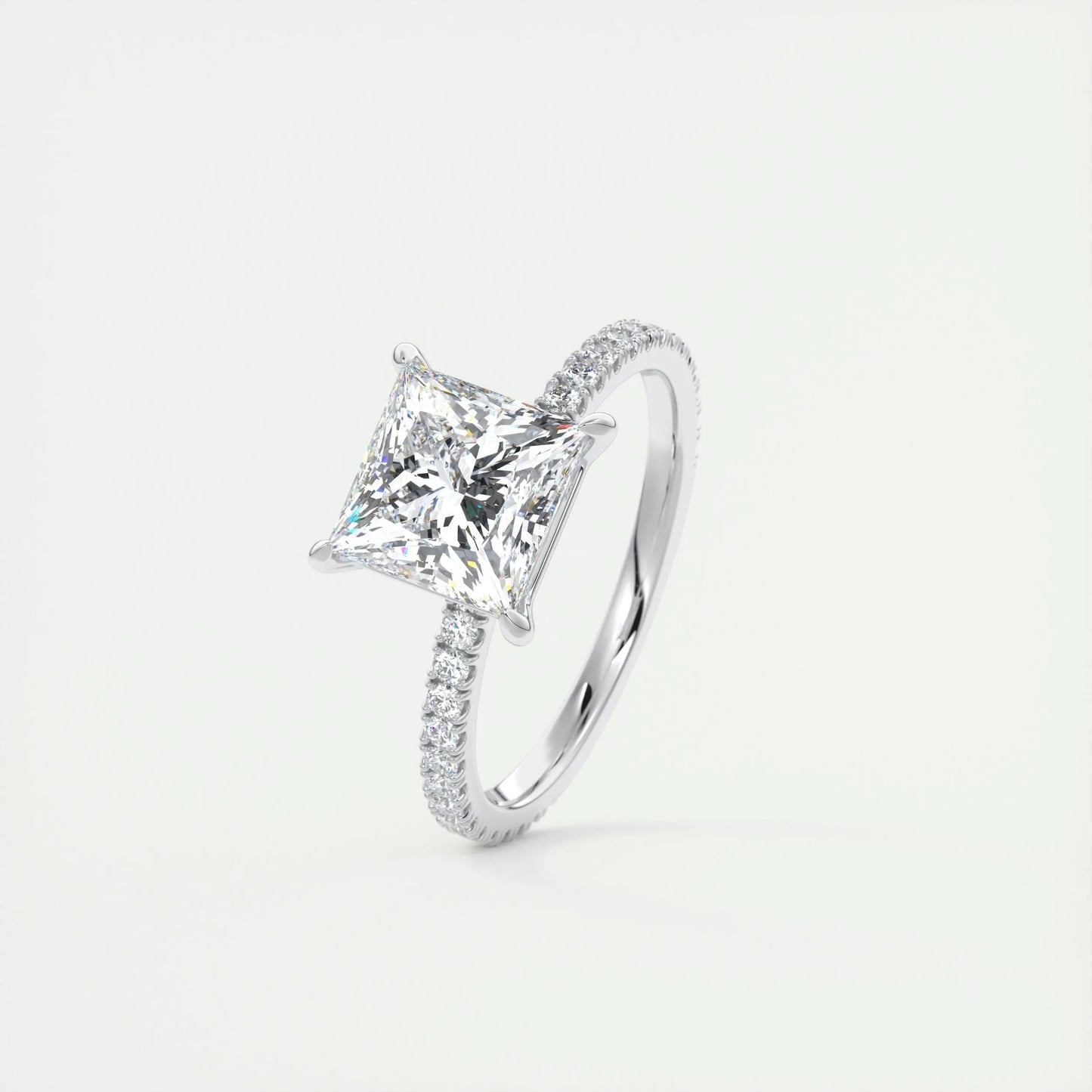 2.08 CT Princess Cut Pave Moissanite Engagement Ring 4