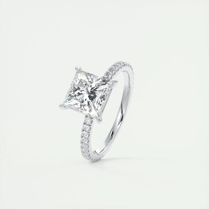 2.08 CT Princess Cut Pave Moissanite Engagement Ring 4