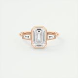 2.30 CT Emerald Cut Bezel 3 Stone Moissanite Engagement Ring 15