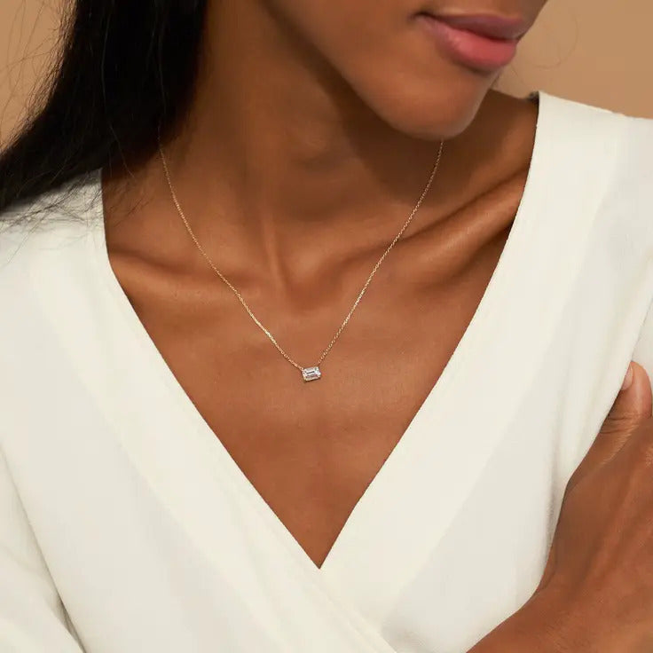 0.25-1.0ct Emerald-Cut Solitaire Moissanite Diamond Layering Necklace 2