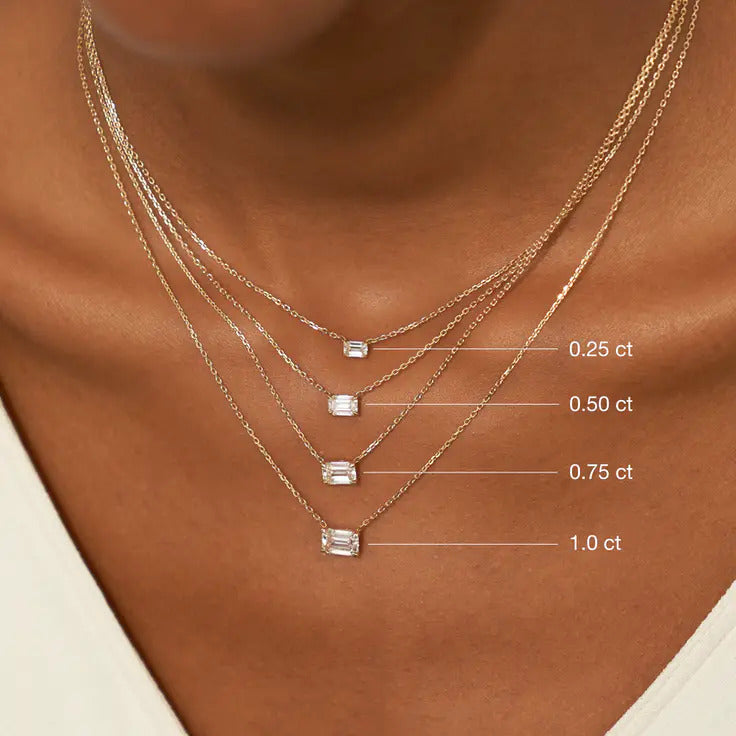 0.25-1.0ct Emerald-Cut Solitaire Moissanite Diamond Layering Necklace