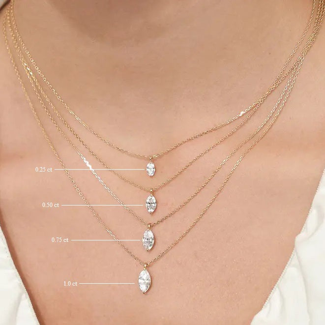 0.25-1.0ct Marquise Cut Solitaire Moissanite Diamond Layering Necklace 1