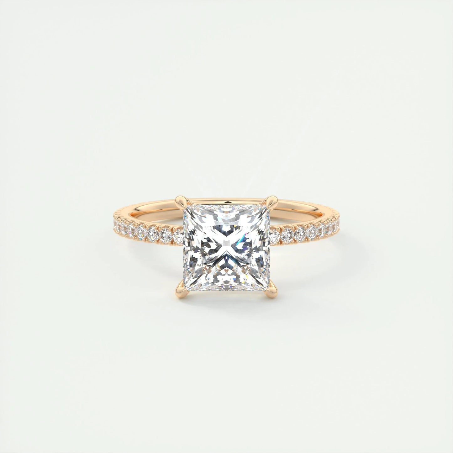 2.08 CT Princess Cut Pave Moissanite Engagement Ring 15