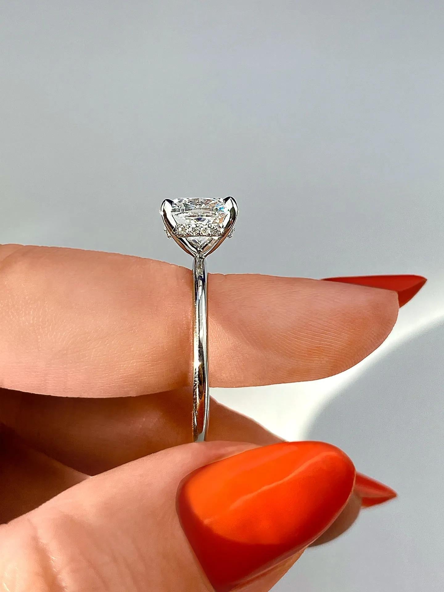 2.15 CT Cushion Hidden Halo Moissanite Engagement Ring 22