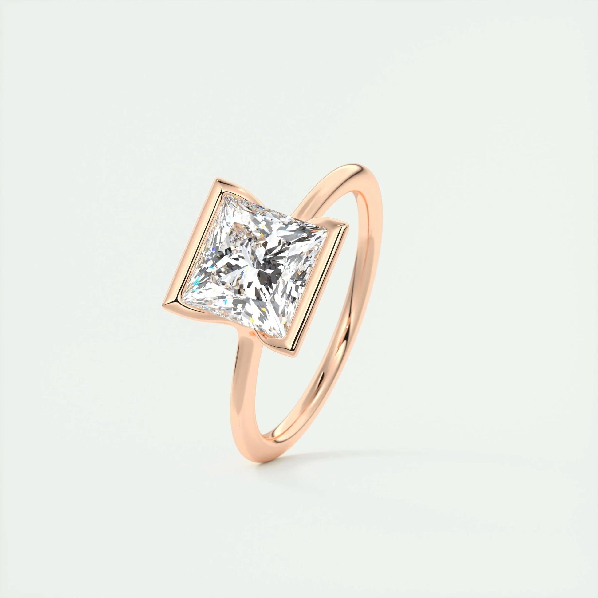 2.08 CT Princess Solitaire Half Bezel Moissanite Engagement Ring 15