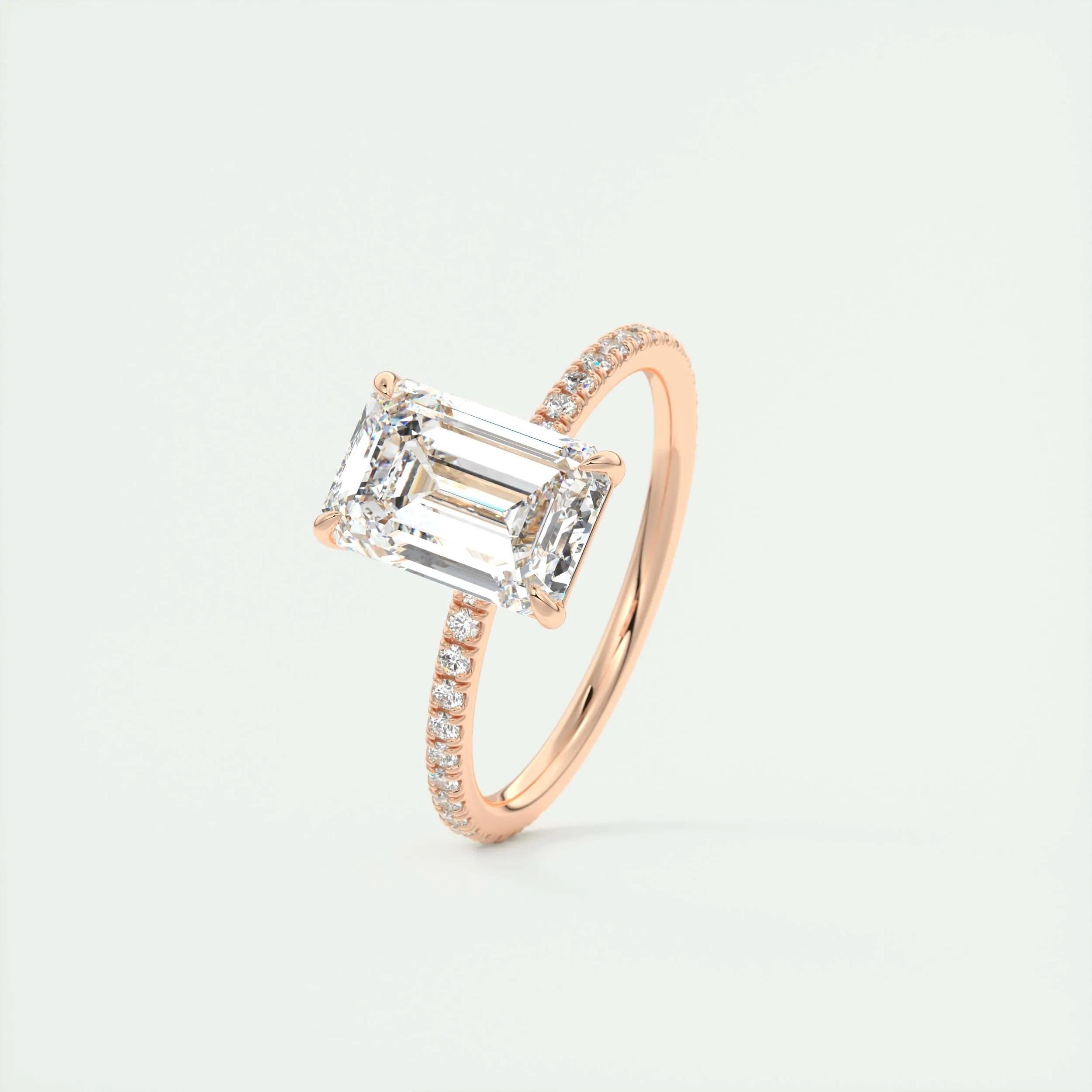 1.91 CT Emerald Cut Pave Moissanite Engagement Ring 18