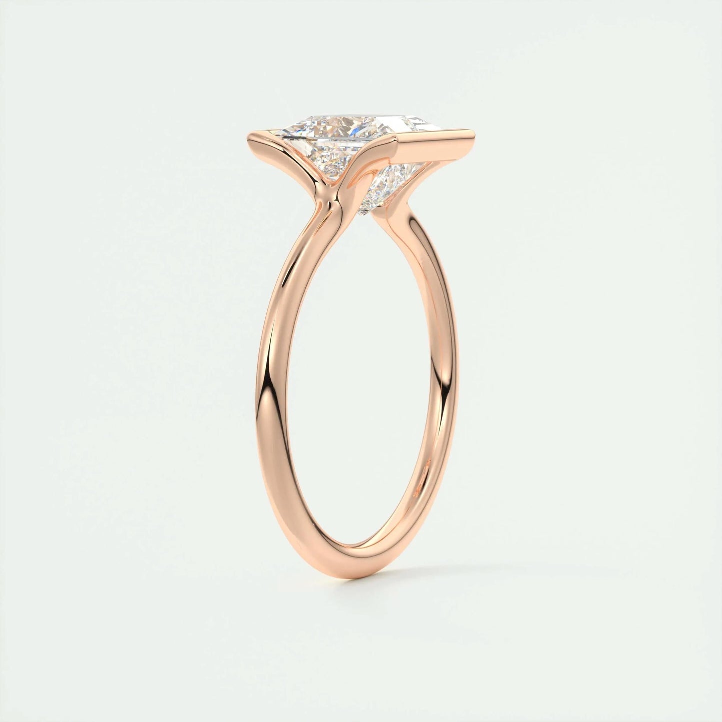 2.08 CT Princess Solitaire Half Bezel Moissanite Engagement Ring 17