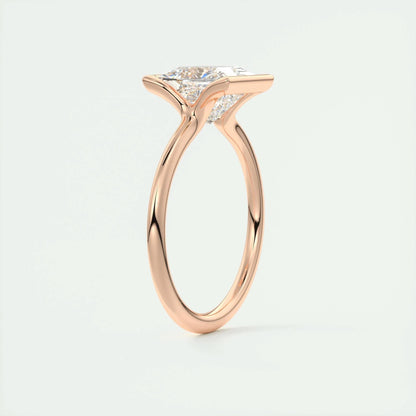 2.08 CT Princess Solitaire Half Bezel Moissanite Engagement Ring 17