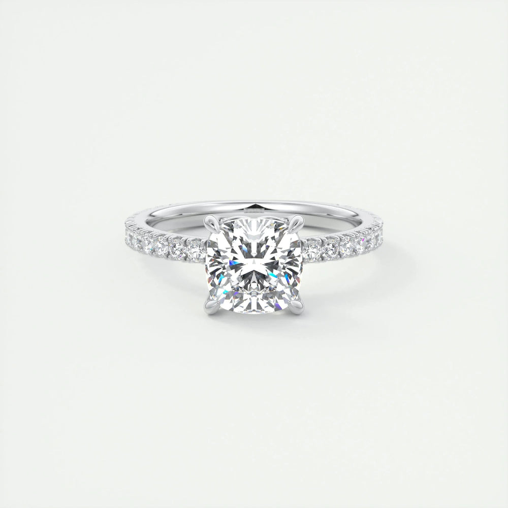 2.15 CT Cushion Cut Solitaire Pave Moissanite Engagement Ring