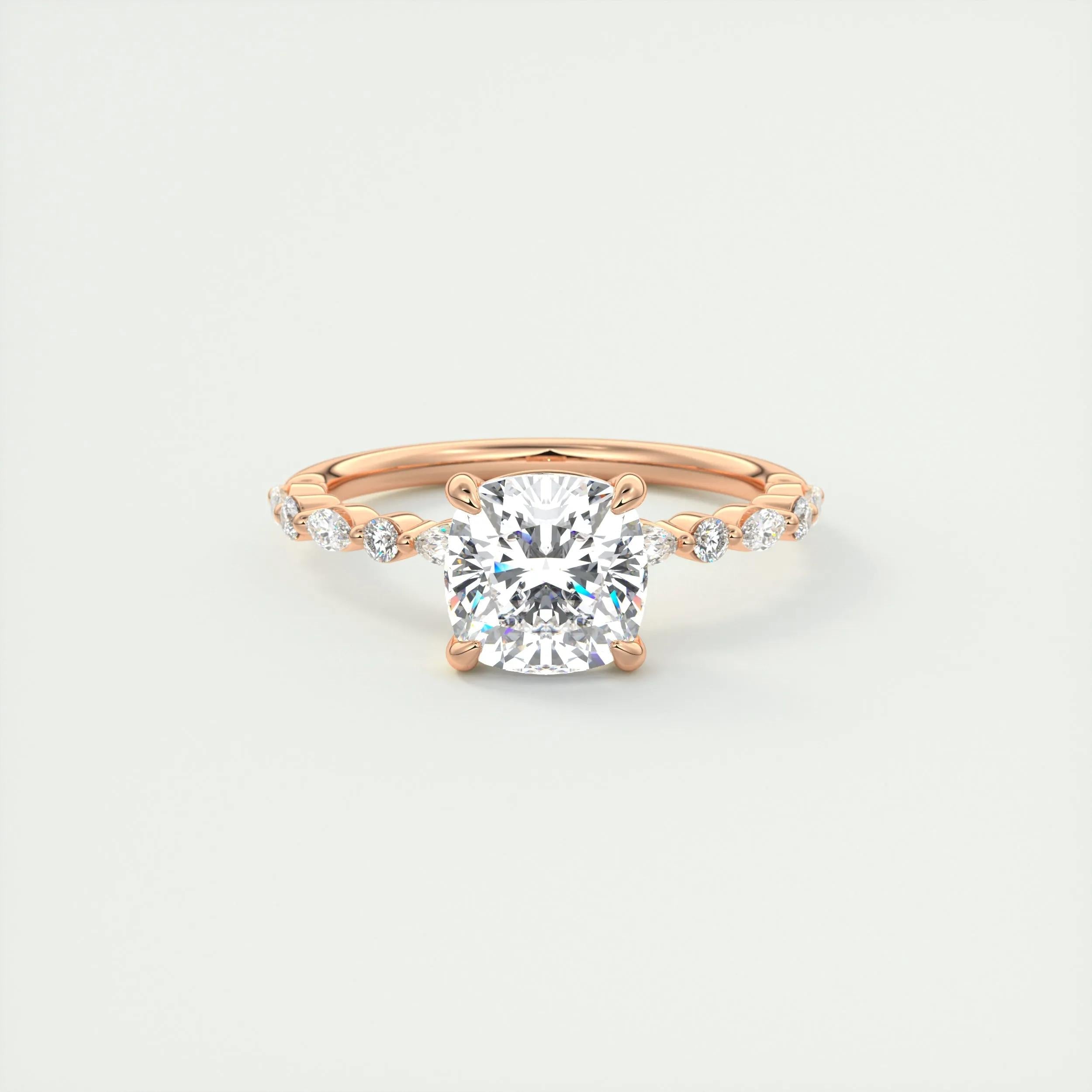 2.15 CT Cushion Cut Pave Moissanite Engagement Ring 15