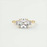 2.03 CT Asscher Cut Three Stone Moissanite Engagement Ring 9