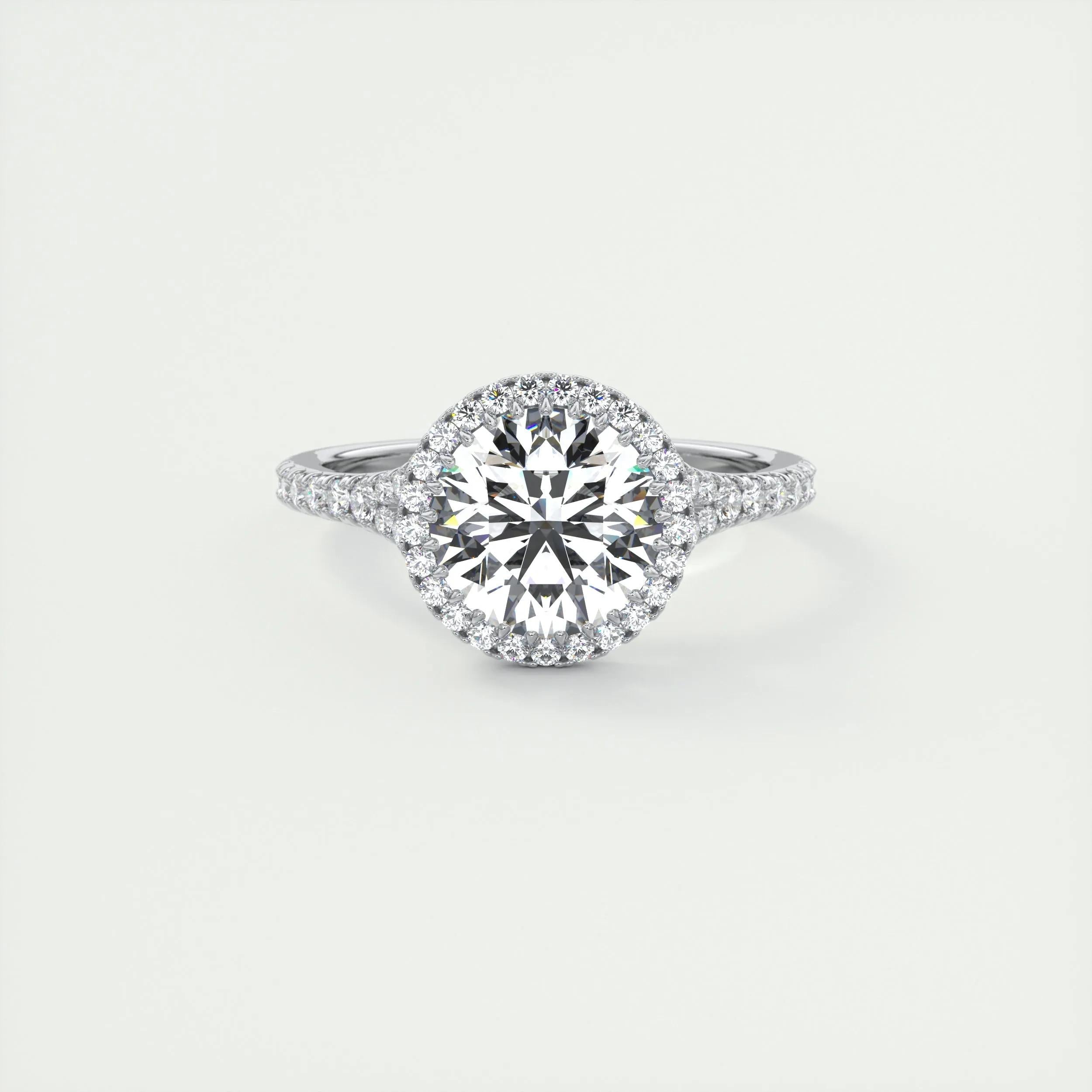 2.0 CT Round Halo Split Shank Moissanite Engagement Ring 1