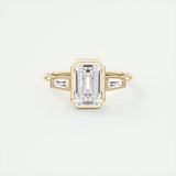 2.30 CT Emerald Cut Bezel 3 Stone Moissanite Engagement Ring 8