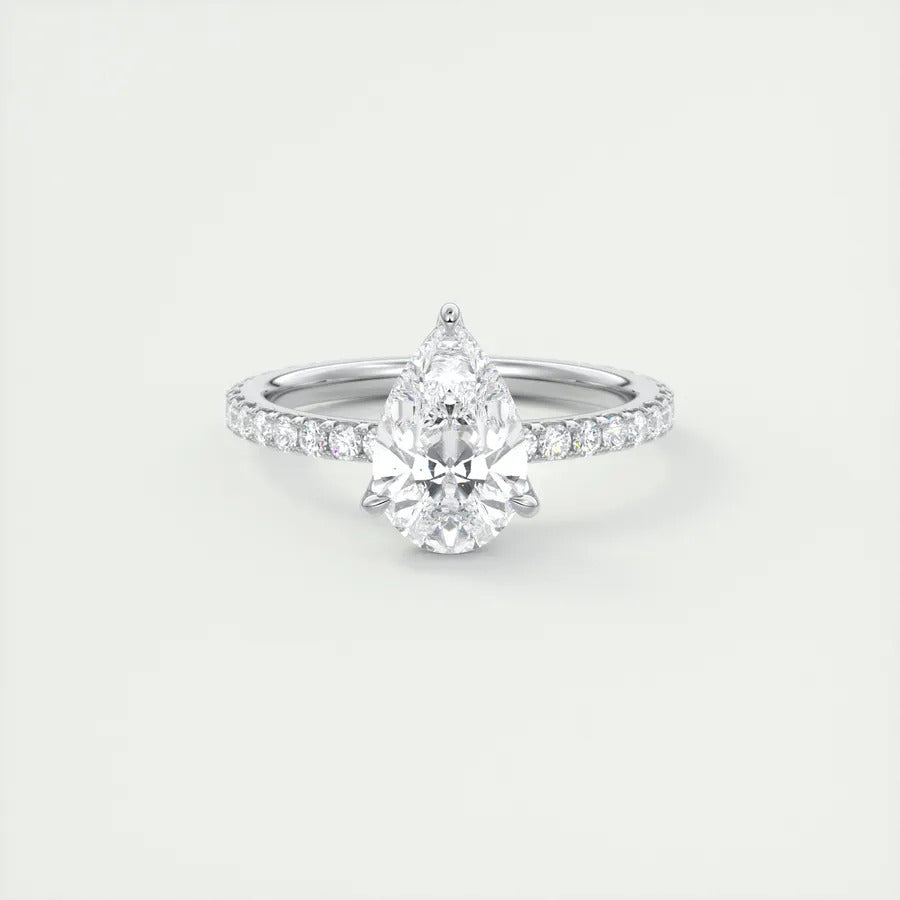 1.93 CT Pear Solitaire Pave Moissanite Engagement Ring 1