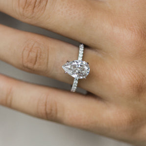 3.10 CT Pear Solitaire Hidden Halo & Pave Moissanite Engagement Ring 1