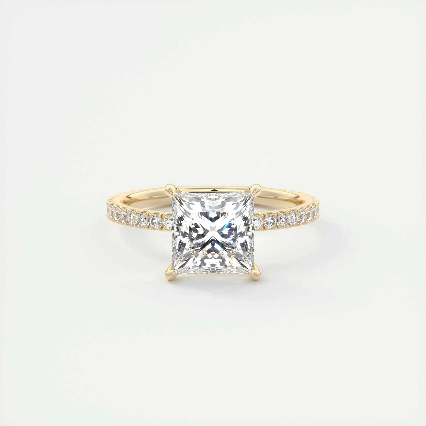 2.08 CT Princess Cut Pave Moissanite Engagement Ring 8