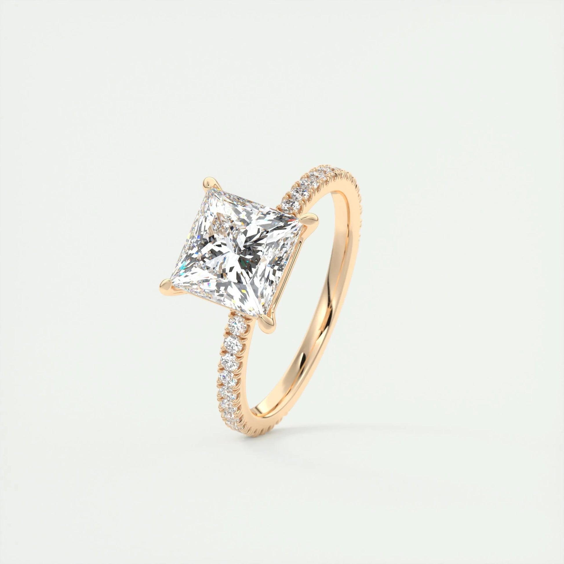 2.08 CT Princess Cut Pave Moissanite Engagement Ring 18