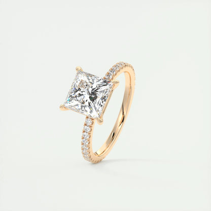 2.08 CT Princess Cut Pave Moissanite Engagement Ring 18