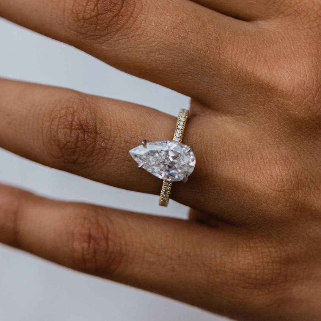 4.25 CT Pear Hidden Halo & Pave Moissanite Engagement Ring 1